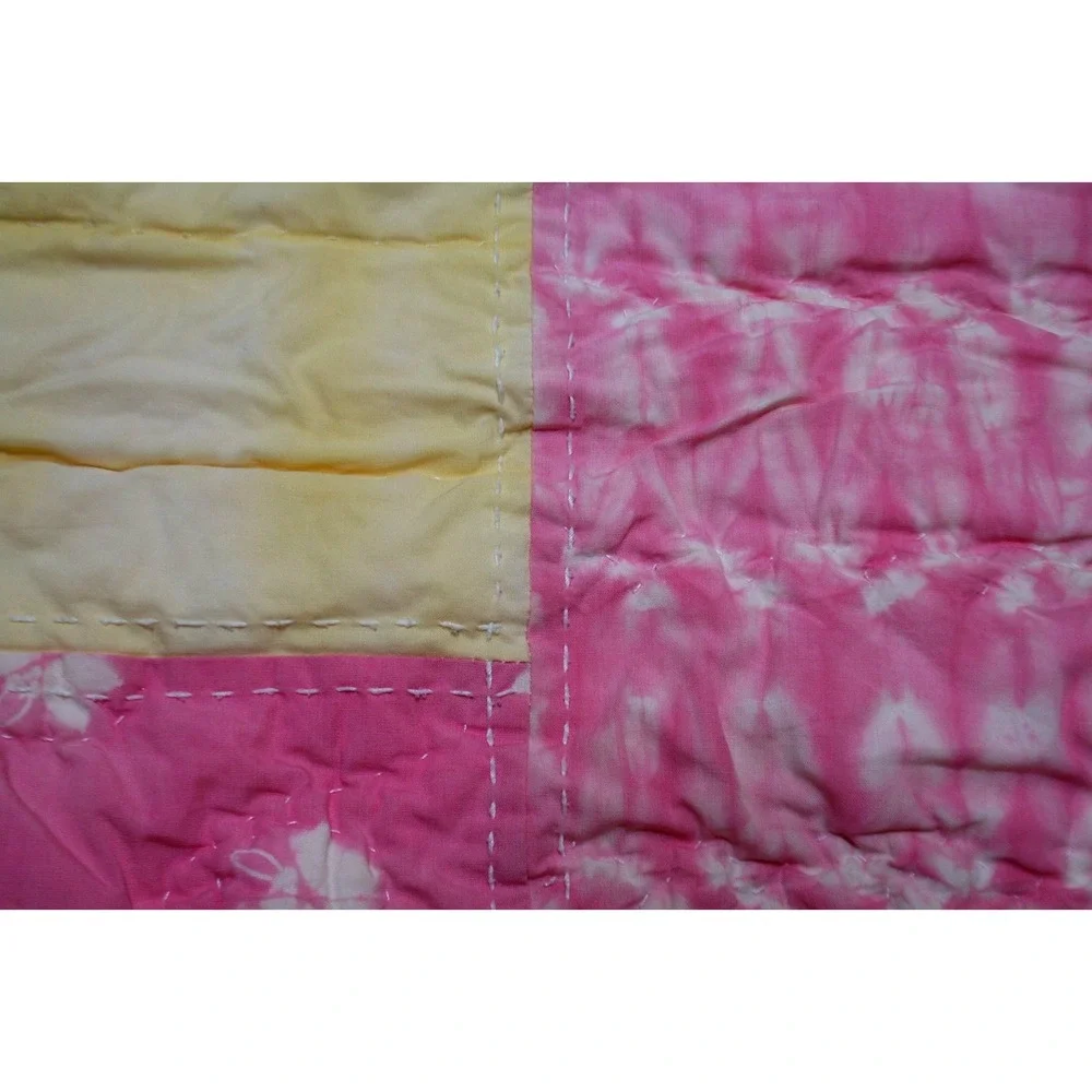 Pottery Barn Kids Set of 2 Std Quilted Pillow Shams Floral Tie Dye Pink Yellow
